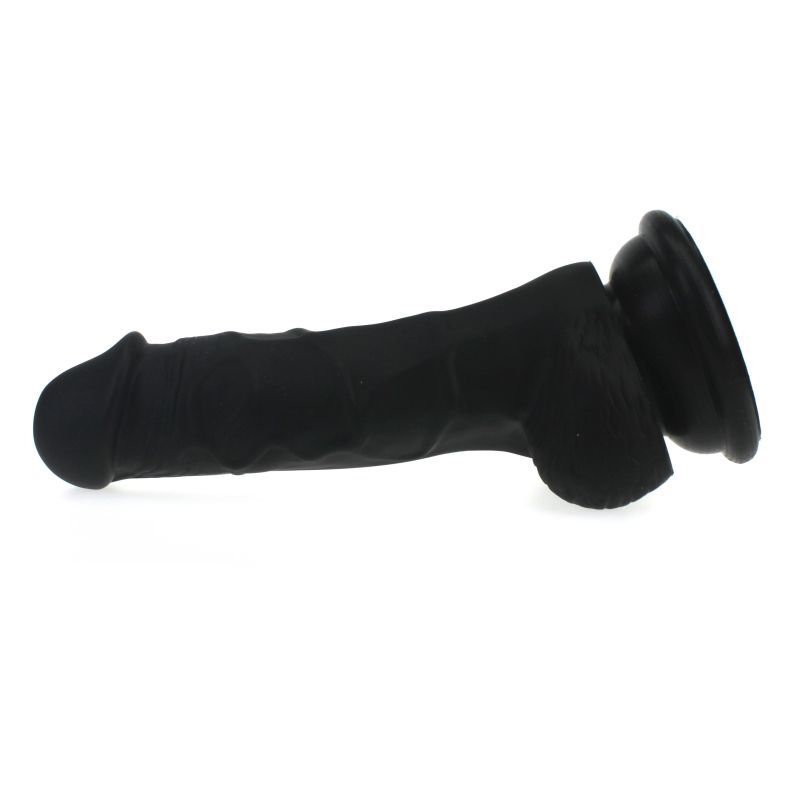 Realistic Dildo with Veined Shaft and Balls in Black Silicone Dongs Realistic