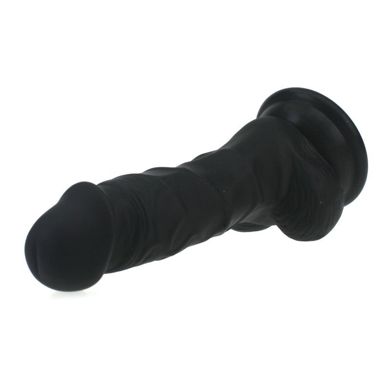 Realistic Dildo with Veined Shaft and Balls in Black Silicone Dongs Realistic