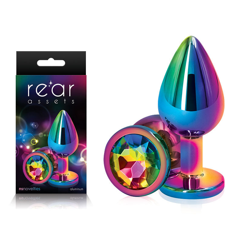 Rear Assets Round Jewel Metal Butt Plug Multi Rainbow Medium > Anal Range > Jewel Butt Plugs