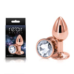 Rear Assets Round Jewel Metal Butt Plug Rose Gold Clear Small > Anal Range > Jewel Butt Plugs