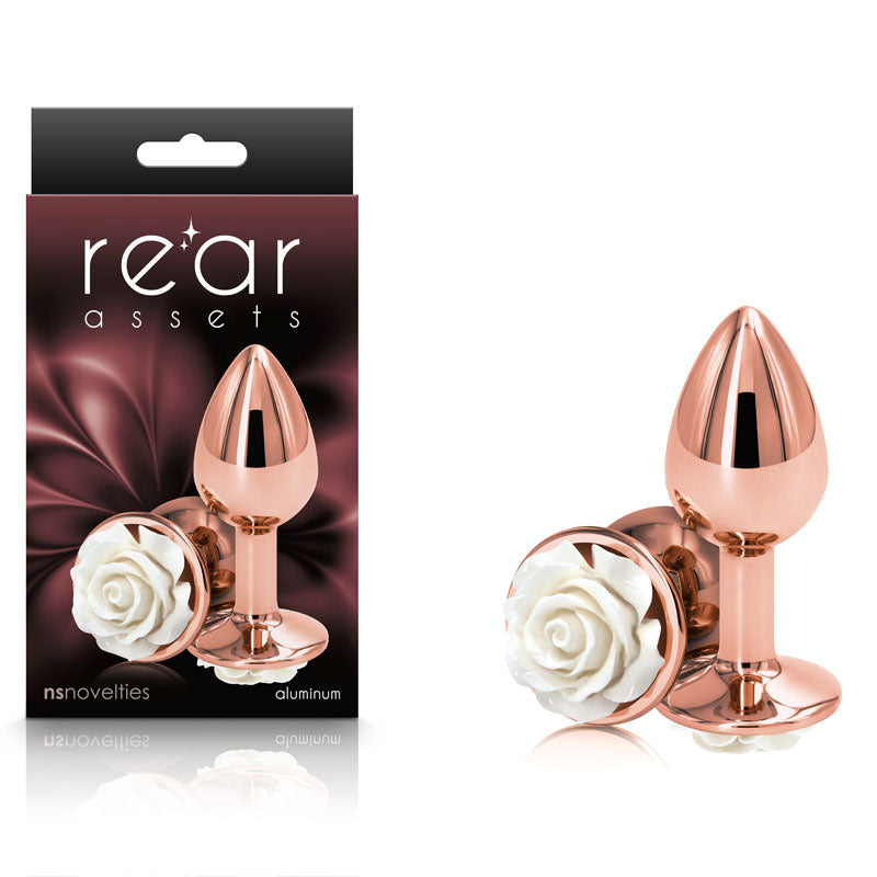 Rear Assets Rose Small 7.6 cm Metal Butt Plug White Rose Base > Anal Range > Jewel Butt Plugs Main image