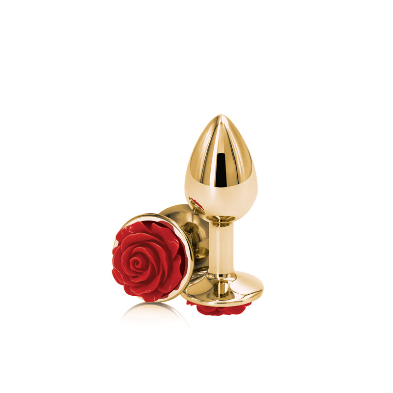 Rear Assets Rose Small Gold Butt Plug 7.6 cm with Red Rose Base Secondary image