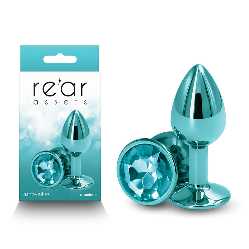 Rear Assets Round Gem Metal Butt Plug Teal Small > Anal Range > Jewel Butt Plugs