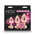 Rear Assets Trainer Kit - 3 Metallic Butt Plugs with Pink Hearts > Anal Range > Butt Plug Kits