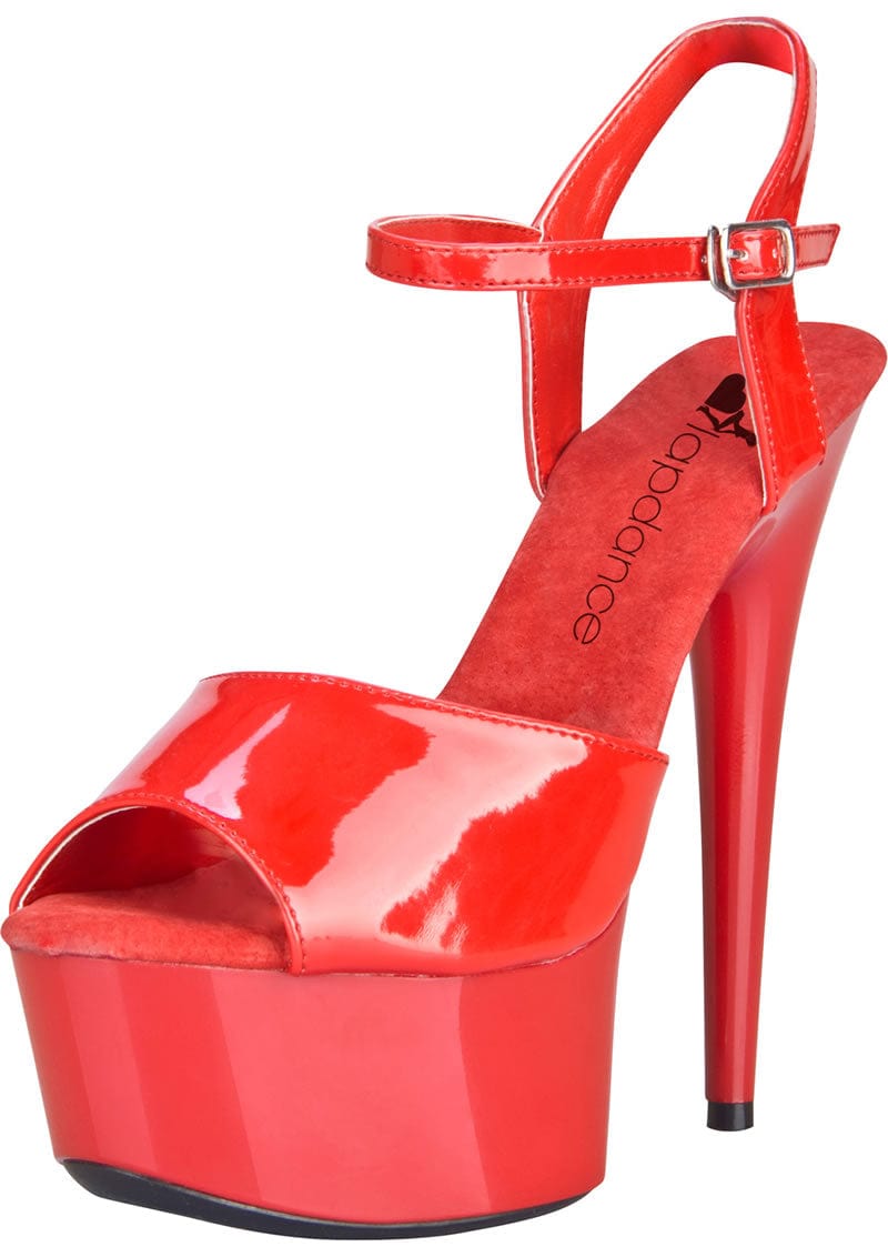 Red Platform Sandal With Quick Release Strap 6 Inch Heel 8 Heels