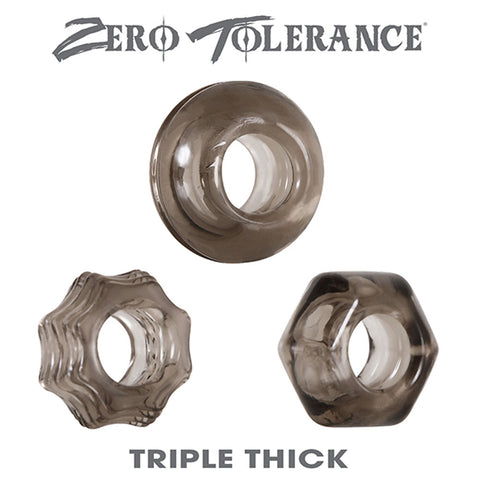 Zero Tolerance Triple Thick - Smoke Cock Rings - Set of 3 Gray COCK RING Set