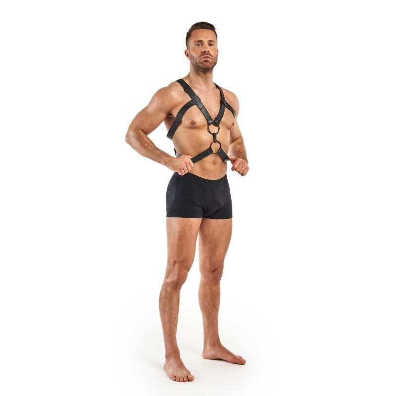 Rocco Bondage Harness Black Adjustable Faux Leather for Men Mens Harnesses