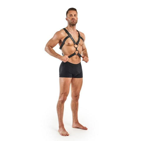 Rocco Bondage Harness Black Adjustable Faux Leather for Men Mens Harnesses