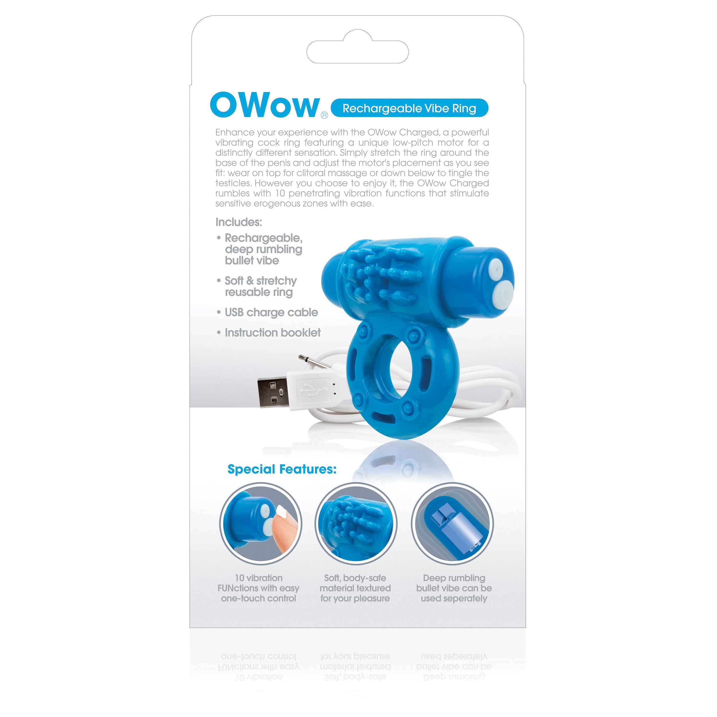 O Wow Ring Rechargeable Vibrating Cock Ring with 10 Vibration Functions SEBS Material > Cock Ring > Vibrating