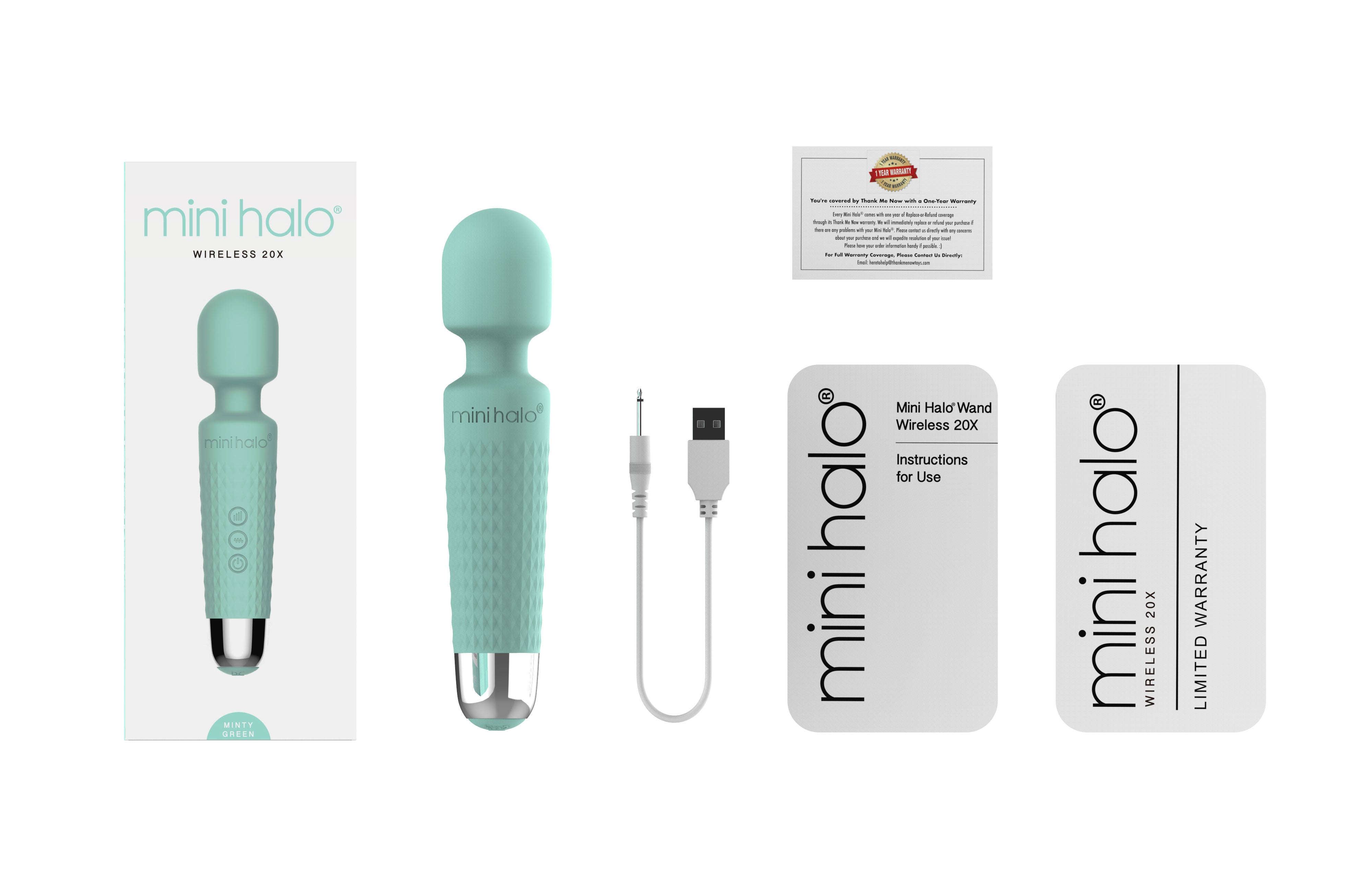 Shibari Mini Halo Wireless 20X Minty Green Massage Wand Green Electric Massager