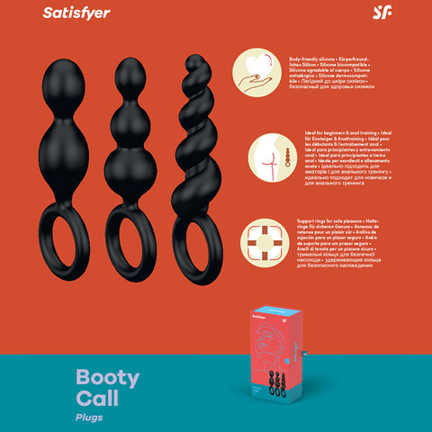 Satisfyer Booty Call Anal Plug Set Of 3 Black Silicone > Anal Range > Butt Plug Kits