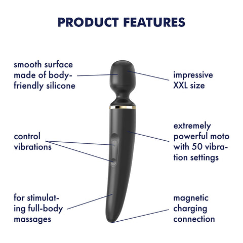 Satisfyer Wand-er Woman Black Full-Body Massager 10in Electric Massager