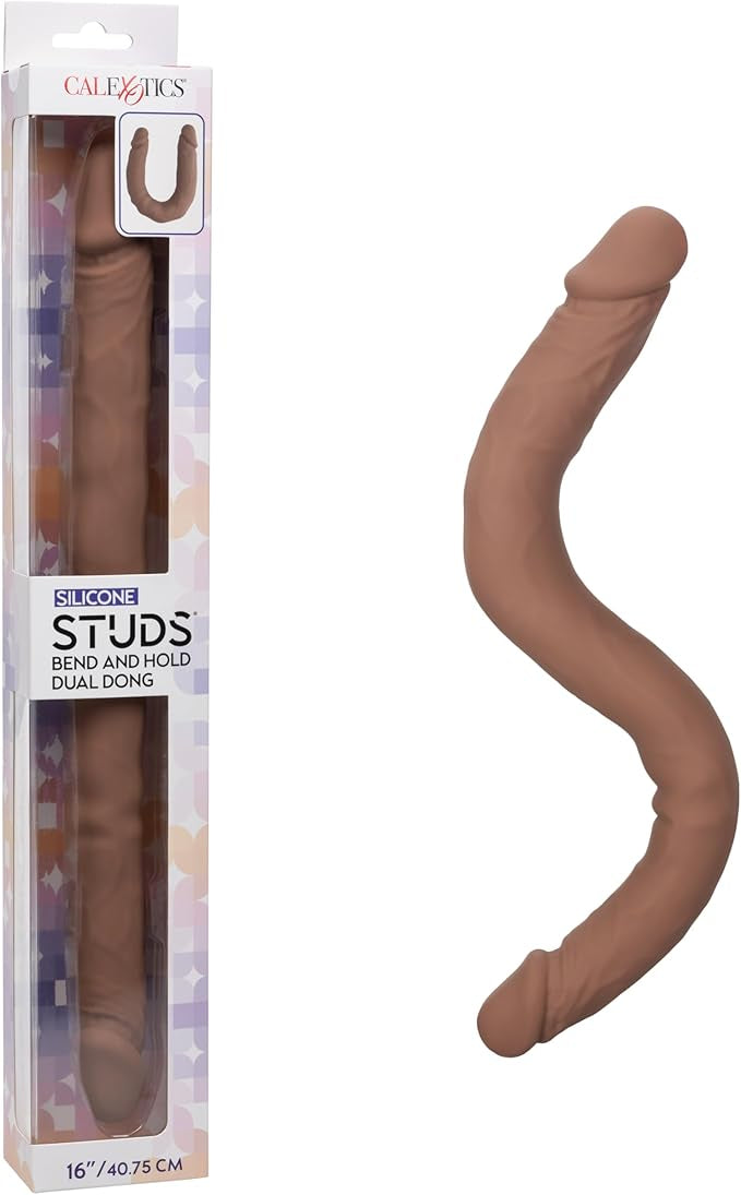 Silicone Studs Bend and Hold Dual Dong – Premium Silicone Double-Ended Dildo Brown 16 Inch > Dildos > Double Dildos