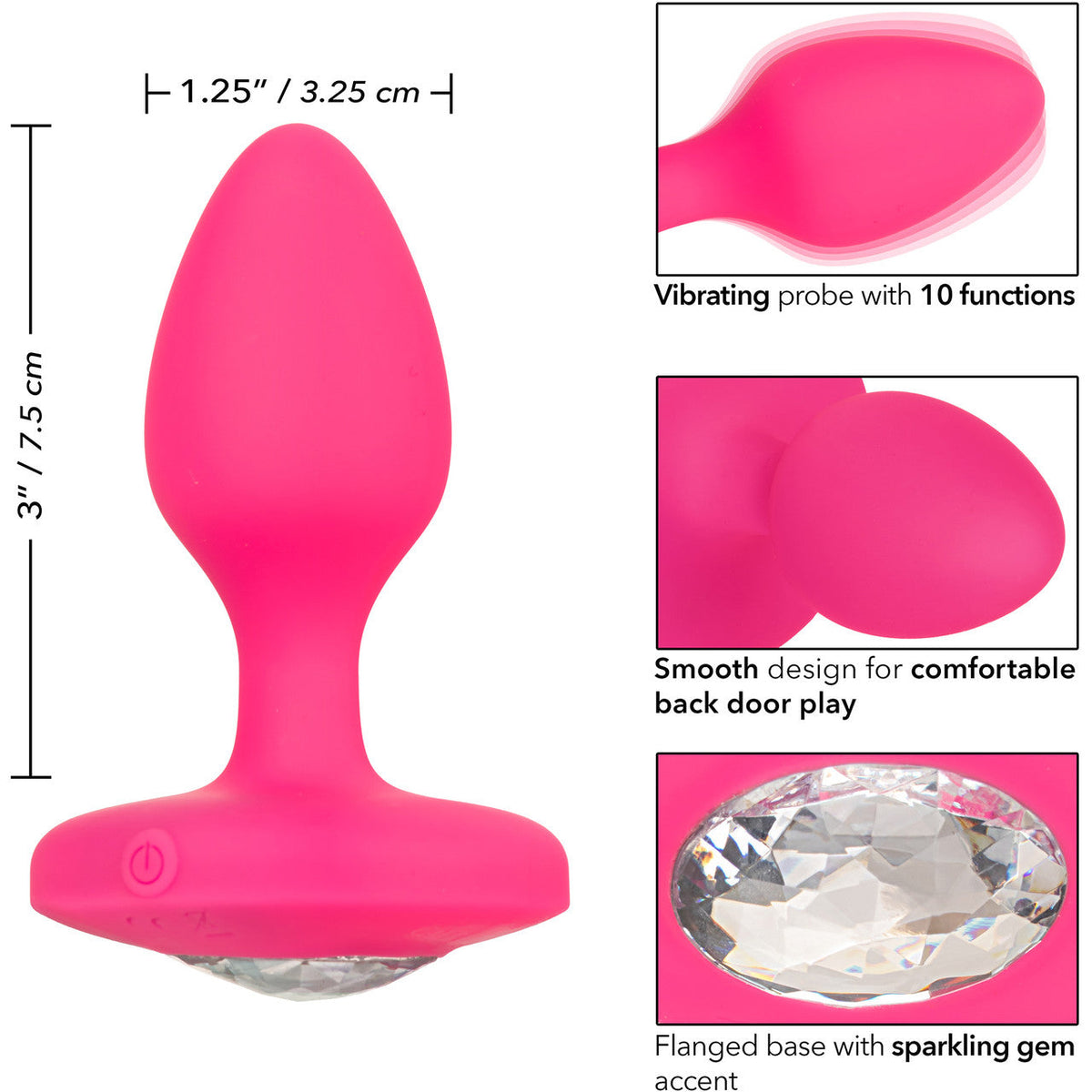 Cheeky Gems Medium Vibrating Probe - Pink