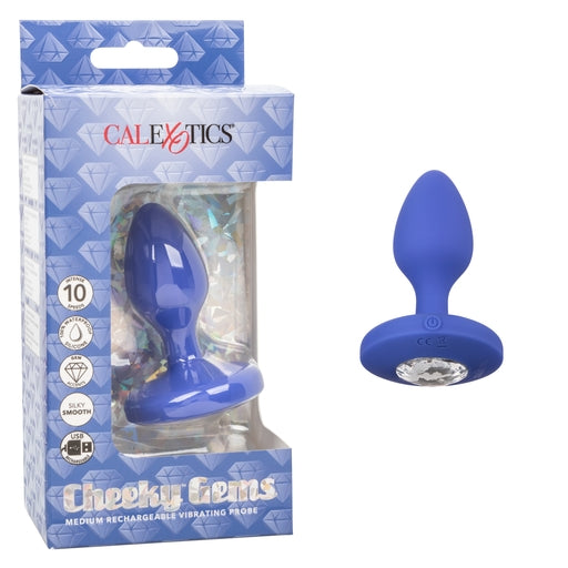 Cheeky Gems Medium Rechargeable Vibrating Probe – Flexible Silicone Vibrator Blue Medium > Anal Range > Jewel Butt Plugs