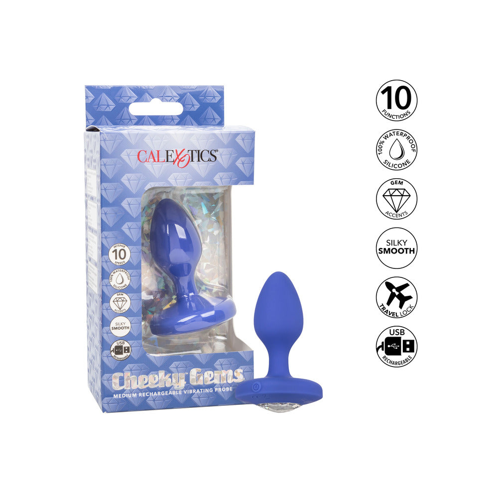 Cheeky Gems Medium Rechargeable Vibrating Probe – Flexible Silicone Vibrator > Anal Range > Jewel Butt Plugs