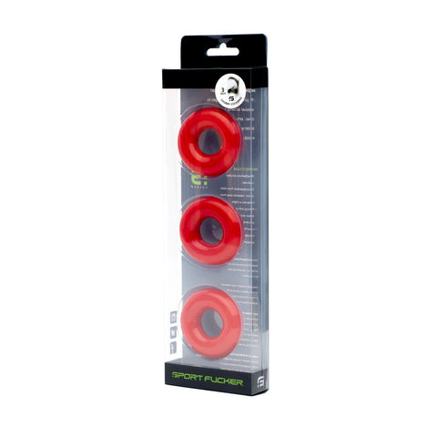Sport Fucker Rubber Donut Cockring Set of 3 Red 5 Inch Stretch COCK RING Set