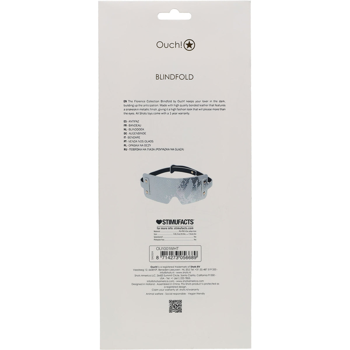 Ouch Florence Collection Bonded Leather Blindfold Sensual Intimacy Accessory > Bondage Gear > Blindfolds