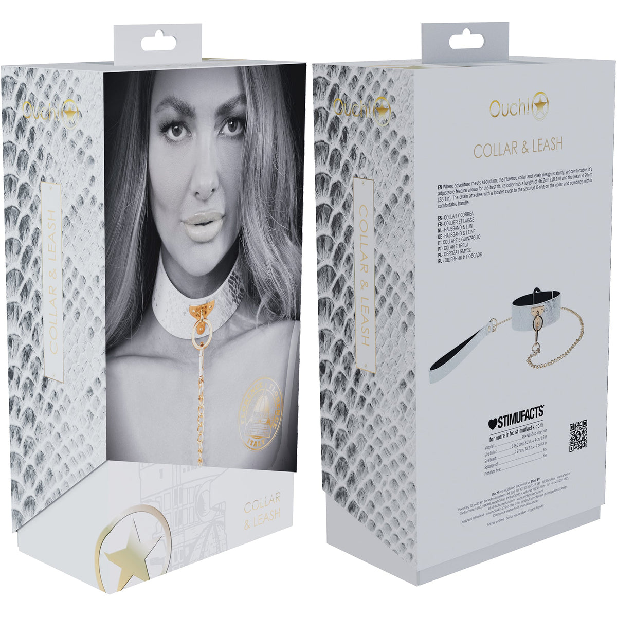 Ouch Florence Collection PU Leather Collar with Leash Set - White > Bondage Gear > Collars & Leashes