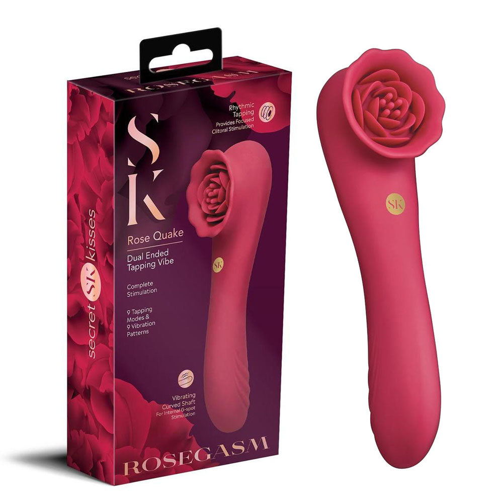 Secret Kisses Rosegasm Rose Quake – Waterproof USB Rechargeable Dual Ended Tapping Vibrator 18.8 cm Red > Sex Toys For Ladies > Rose Stimulators