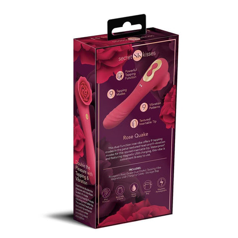 Secret Kisses Rosegasm Rose Quake – Waterproof USB Rechargeable Dual Ended Tapping Vibrator 18.8 cm > Sex Toys For Ladies > Rose Stimulators