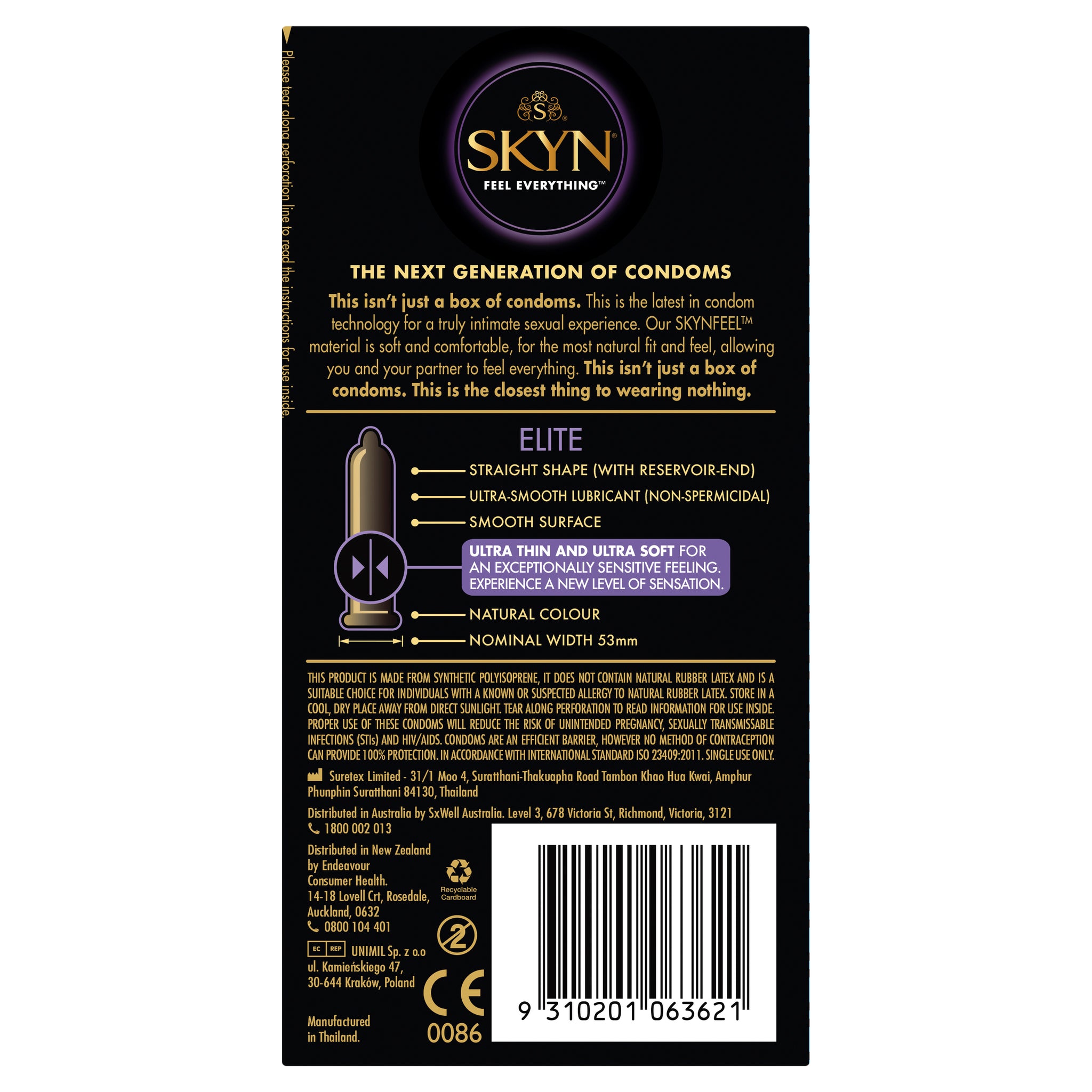 Skyn Elite Ultra Thin Non-Latex Condom – Ultra Soft Natural Feeling 6. Pack > Essentials > Condoms > Non-Latex