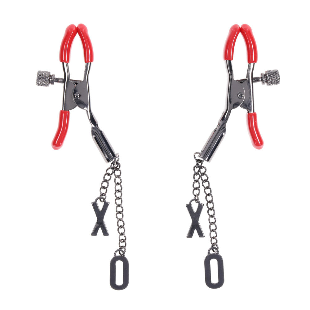 S&M Exs and Ohs Nipple Clamps Tipped Metal Nipple Clamps Set of 2 Secondary image