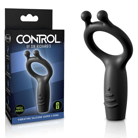 Sir Richards Vibrating Silicone Super C-Ring 4.8 Inch Grey Rechargeable Gray Cock Rings Vibrating