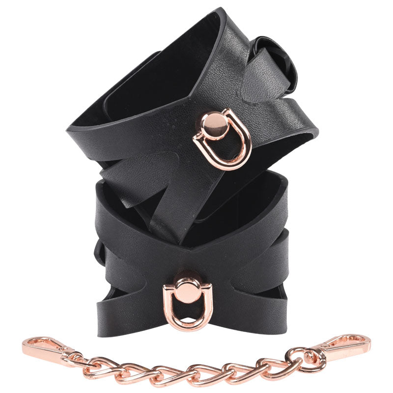 Sex & Mischief Brat Handcuffs – Faux Leather Corset Cutout > Bondage Gear > Handcuffs Main image