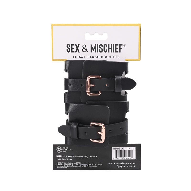Sex & Mischief Brat Handcuffs – Faux Leather Corset Cutout > Bondage Gear > Handcuffs