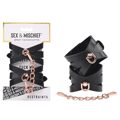 Sex & Mischief Brat Handcuffs in Rose Gold and Black Black > Bondage Gear > Restraints