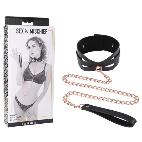 Sex and Mischief Brat Collar and Leash Black Restraint Black > Bondage Gear > Collars