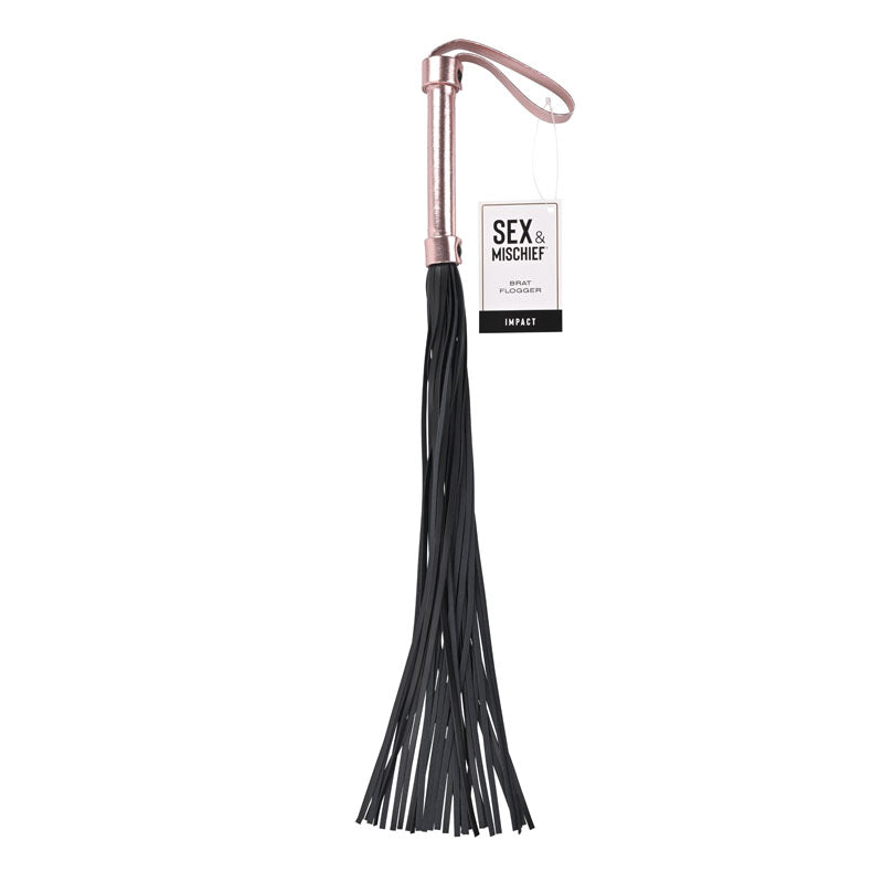 Sex & Mischief Brat Flogger with 30 Falls, 10.1 cm Length Black Whips & Paddles