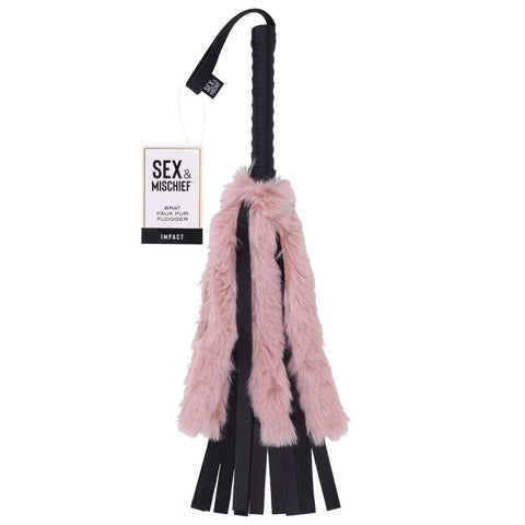 Sex & Mischief Brat Faux Fur Flogger 49.5 cm Long Pink Whips & Paddles
