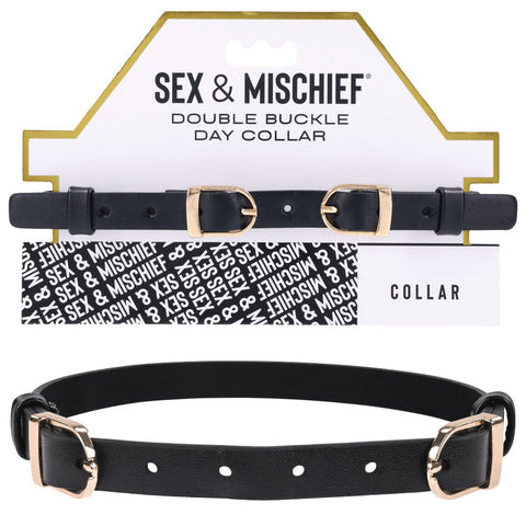 Sex and Mischief Double Buckle Day Collar Black > Bondage Gear > Collars & Leashes