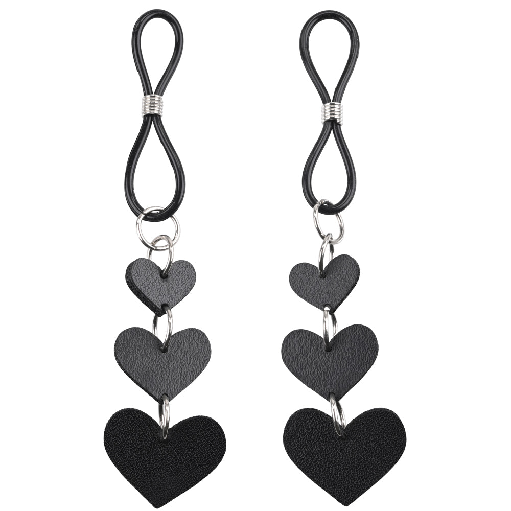 Heart Nipple Ties Black Faux Leather Sensual Adult Accessory Nipple Clamps