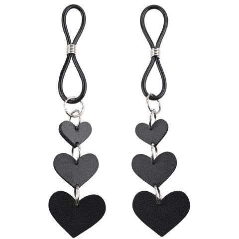 Heart Nipple Ties Black Faux Leather Sensual Adult Accessory Nipple Clamps