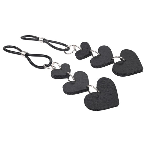 Heart Nipple Ties Black Faux Leather Sensual Adult Accessory Nipple Clamps