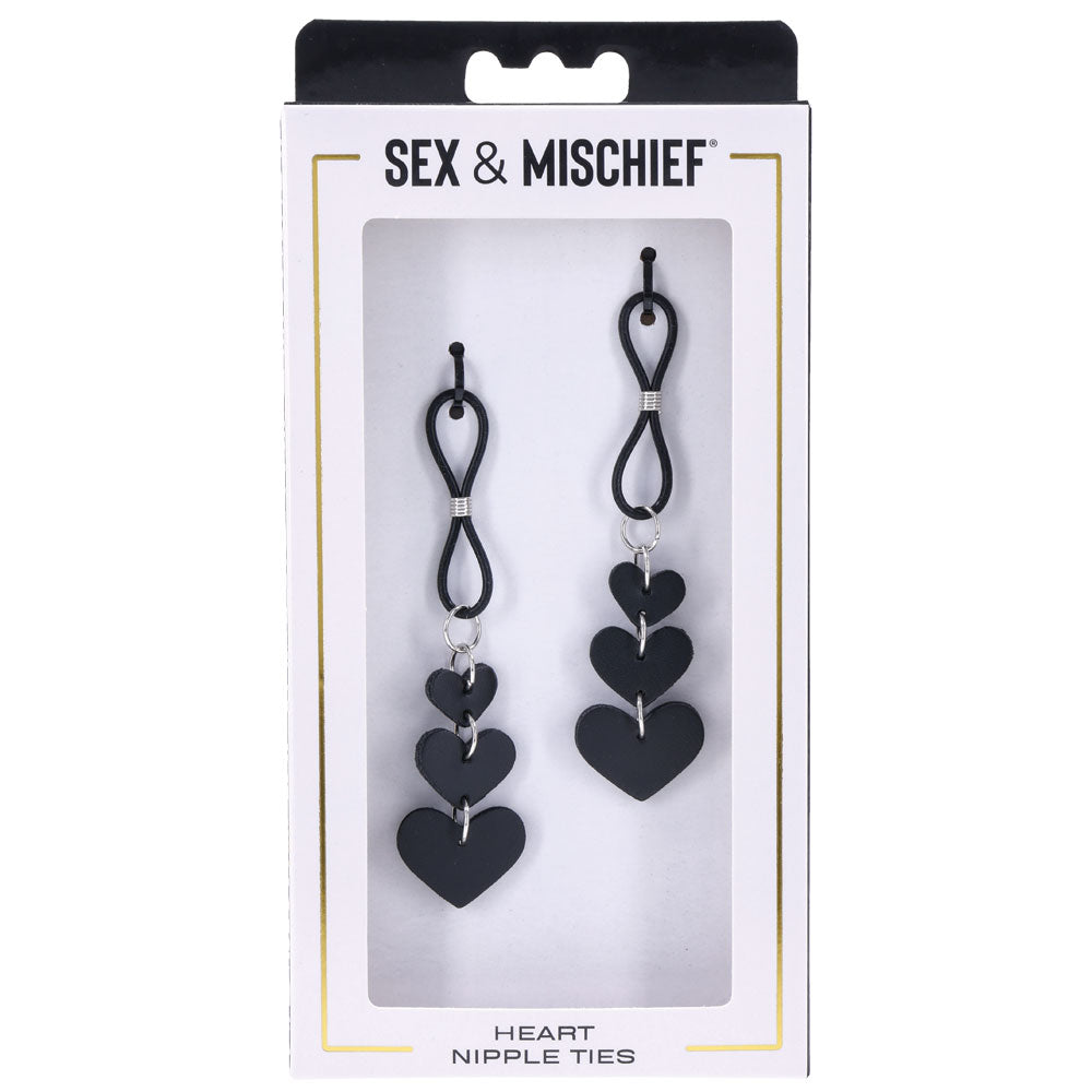 Heart Nipple Ties Black Faux Leather Sensual Adult Accessory Nipple Clamps