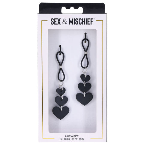 Heart Nipple Ties Black Faux Leather Sensual Adult Accessory Nipple Clamps