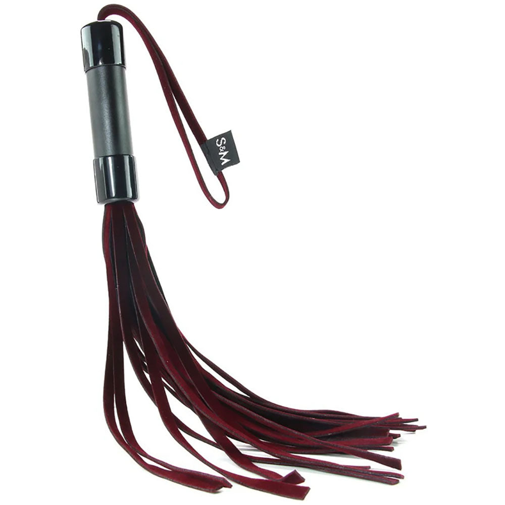 Sex and Mischief Enchanted Red Leather Flogger - 33 cm Black Handle and Wrist Loop Whips & Paddles