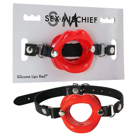 Sex & Mischief Silicone Lips Mouth Gag - Adjustable 63.5 cm Strap Red Gags
