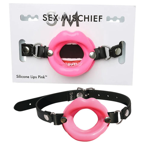 Sex & Mischief Silicone Lips Mouth Gag - 63.5 cm Strap Pink Gags