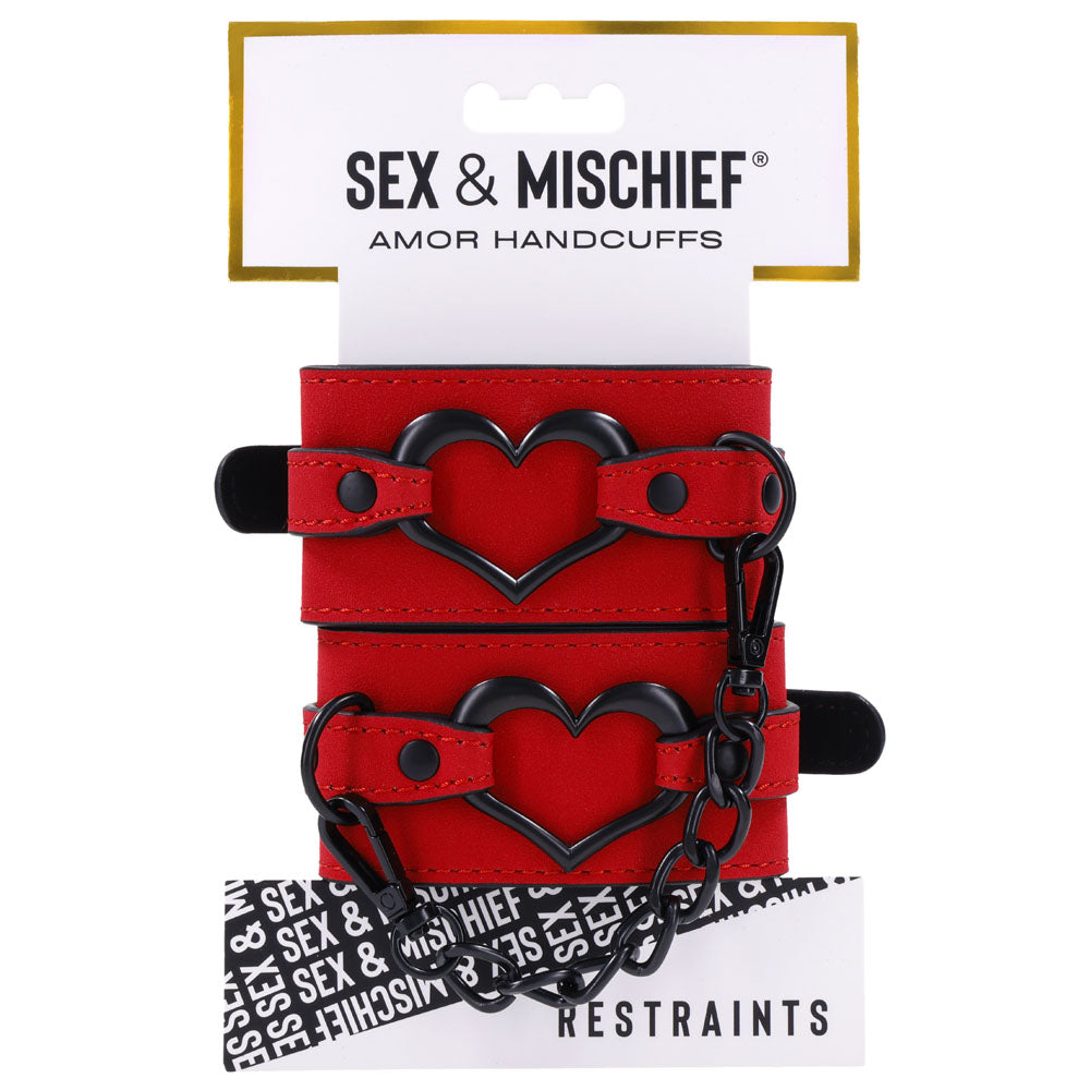 Sex & Mischief Amor Handcuffs in Red Vegan Leather > Bondage Gear > Restraints