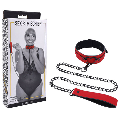 S&M Amor Heart Collar and Leash (Red) – Luxury Collar and Leash Set > Bondage Gear > Collars & Leashes