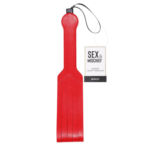Sex & Mischief Amor Loop Paddle 36 cm Red Vegan Leather Red Whips & Paddles