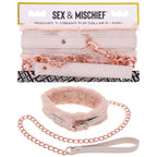 Peach Faux Fur Collar And Leash Set With Rose Gold Luxury Pink Pink > Bondage Gear > Collars & Leashes