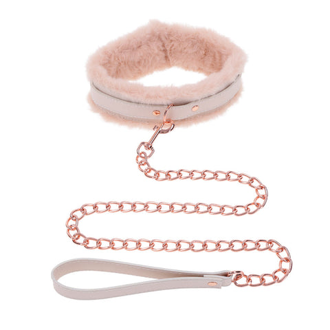 Peach Faux Fur Collar And Leash Set With Rose Gold Luxury > Bondage Gear > Collars