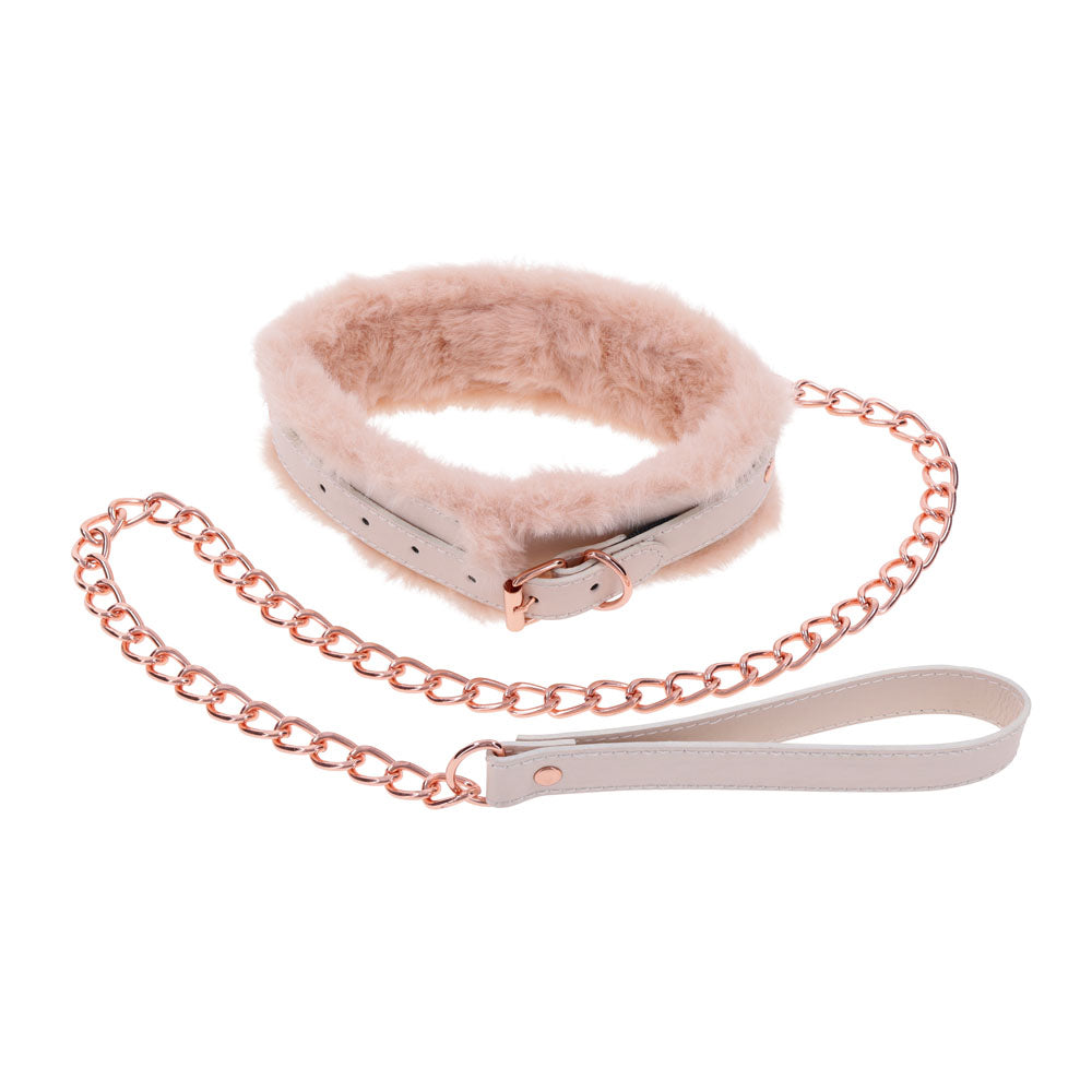 Peach Faux Fur Collar And Leash Set With Rose Gold Luxury > Bondage Gear > Collars
