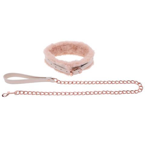 Peach Faux Fur Collar And Leash Set With Rose Gold Luxury > Bondage Gear > Collars